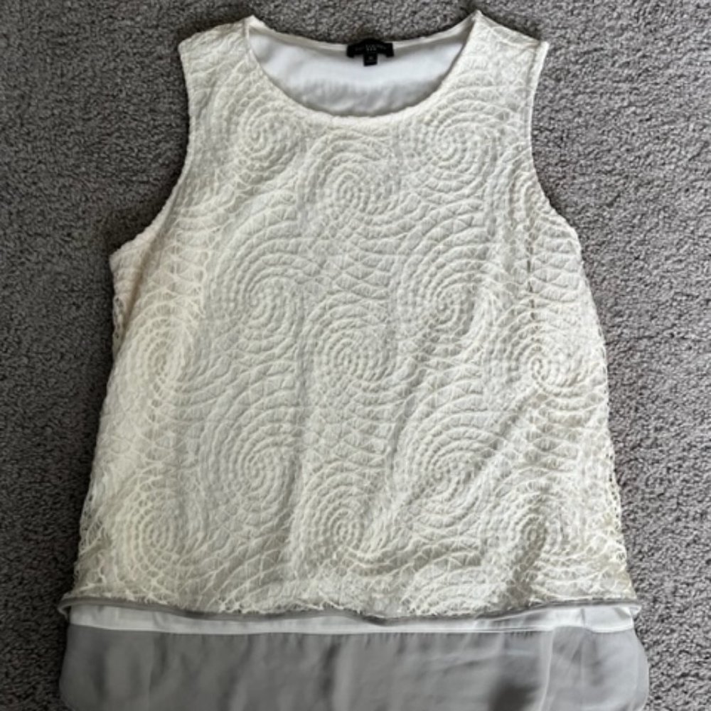 The Limited White & Grey Tank Top with Crochet Shell